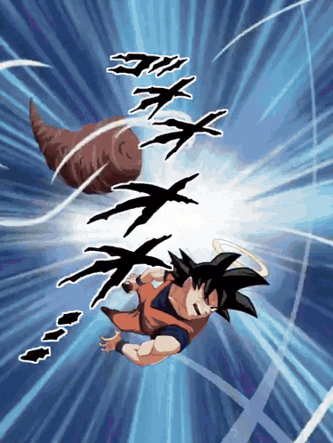 a cartoon character is flying through the air with a cone in the background