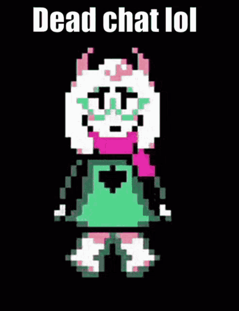 a pixel art of a sheep with horns and a scarf on a black background with the words `` dead chat lol '' .