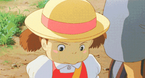 a cartoon girl wearing a straw hat with a pink band