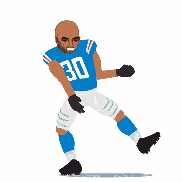 a football player with the number 30 on his jersey is jumping in the air
