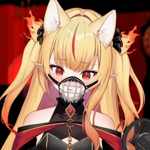 a close up of a girl with a dog muzzle on her mouth