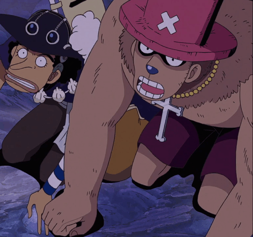 tony tony chopper is wearing a pink hat with a cross on it