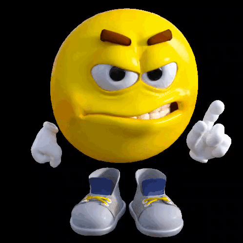 A yellow emoji character angrily gestures no with both hands.