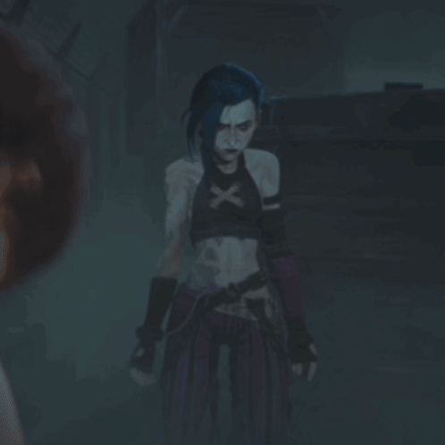 a woman with blue hair has a cross tattoo on her chest