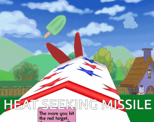 an advertisement for heat seeking missile with an ice cream cone flying through the air