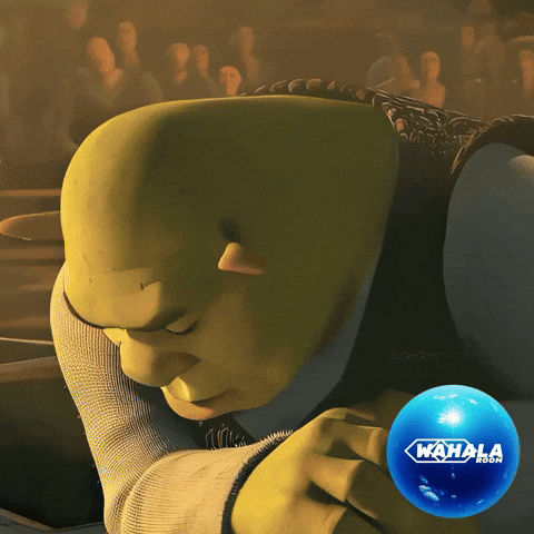 A Shrek-style baby gives a sly side-eye expression.
