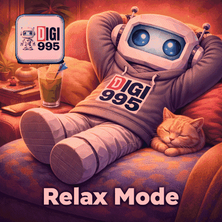 A cozy illustrated robot reclines in an armchair with “Relax Mode.”