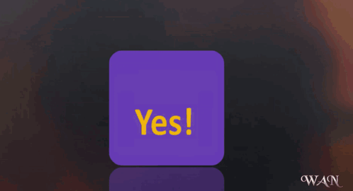 three purple squares with yellow text that says yes