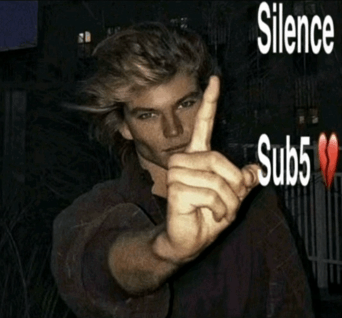 a man giving the middle finger with the words silence and sub5 written below him