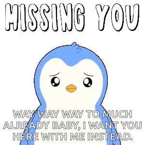 a blue and white penguin is missing you way way way to much already baby i want you here with me instead