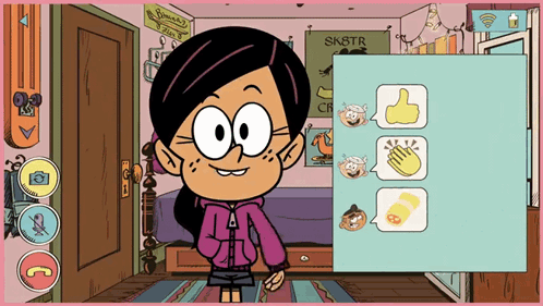 a cartoon character in a bedroom with a sign that says snstr on it