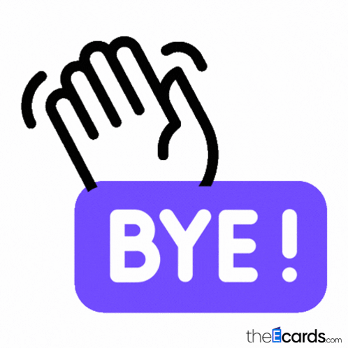 A clapping-hands icon appears above a purple “BYE!” button.