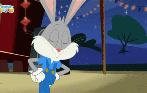 a cartoon of bugs bunny from looney tunes standing with his eyes closed