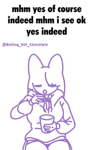 a cartoon of a cat holding a cup of hot chocolate