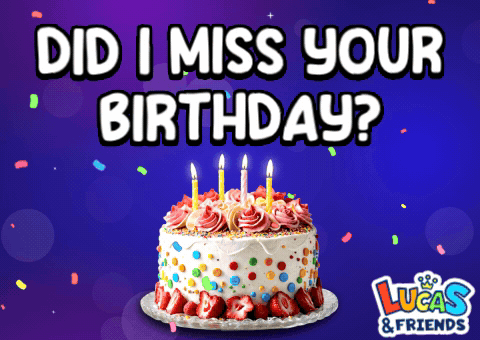 an advertisement for lucas & friends with a birthday cake and the words did i miss your birthday