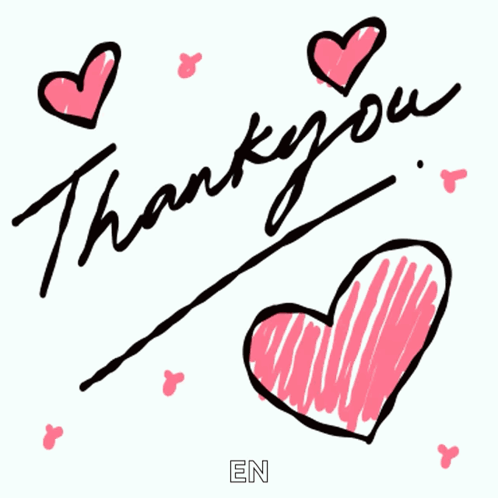 Handwritten “Thank you” is paired with a pink heart and small floating hearts.