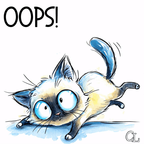 A startled fluffy cat illustration skids across the page beneath “OOPSI.”