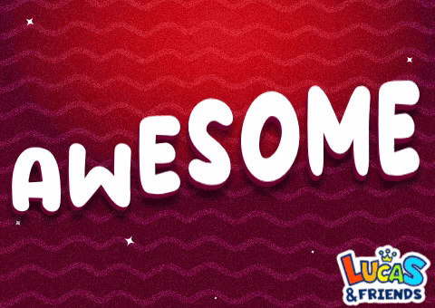 Large playful white text says “AWESOME” on a red patterned background.