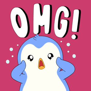 A blue cartoon bird screams in panic with a wide-open beak.