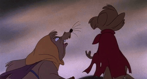 two cartoon characters are standing next to each other with one wearing a scarf