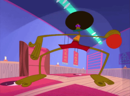 a cartoon character with a big afro is dancing