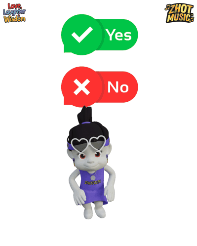 a cartoon girl is dancing with a yes and no button above her