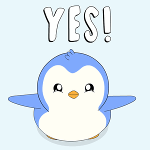 A blue penguin spreads its wings beneath a large “YSS!”