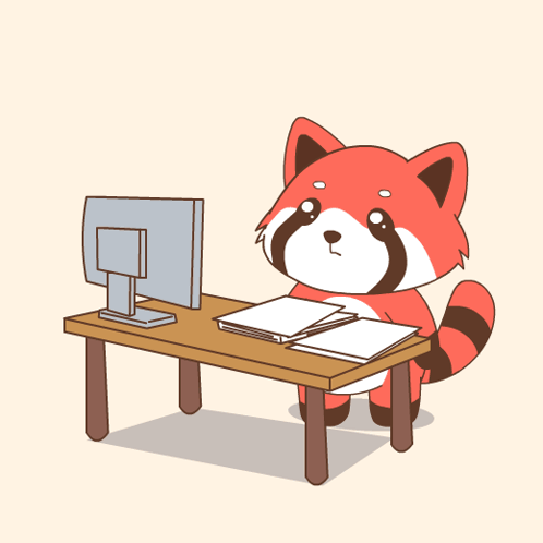 a cartoon drawing of a red panda holding papers in its paws