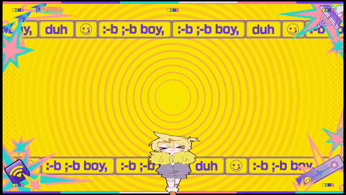 a cartoon character is standing in front of a yellow background that says ' a boy duh ' on it