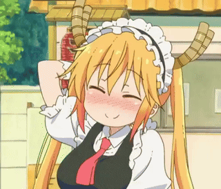 A blonde anime maid scratches her head while blushing.