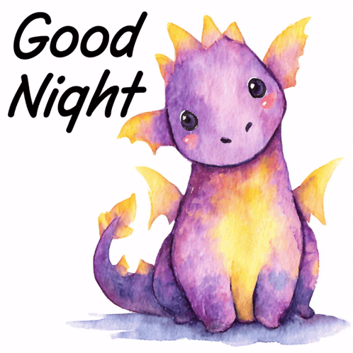 a watercolor painting of a purple dragon with the words " good night " above it