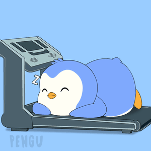 A blue penguin naps on top of a treadmill.
