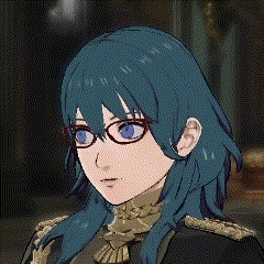 a pixel art drawing of a girl with blue hair and glasses