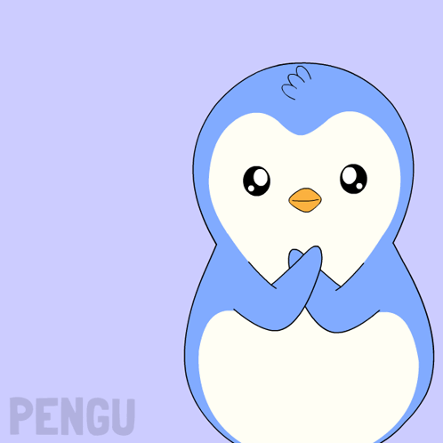 A blue penguin clasps its flippers beneath a large “THANK YOU.”