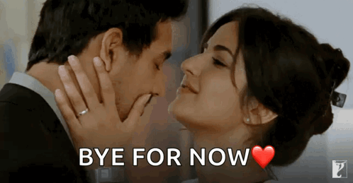 A live-action couple leans in to kiss with “BYE FOR NOW” on screen.