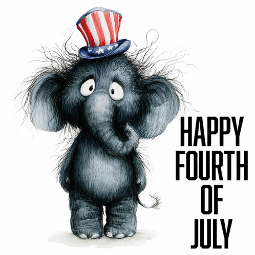 an elephant wearing an uncle sam hat with the words happy fourth of july below it