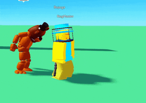 a video game character named bajaga is standing next to a robot
