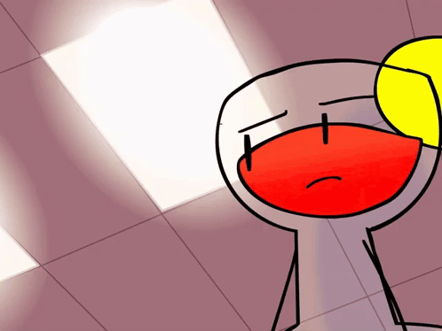 a cartoon character with a red mouth and a yellow circle around his head