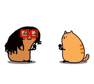 a cartoon of a man wearing glasses and an orange cat