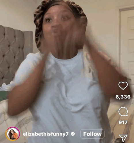 a woman in a white shirt is being followed by elizabeth this funny 7