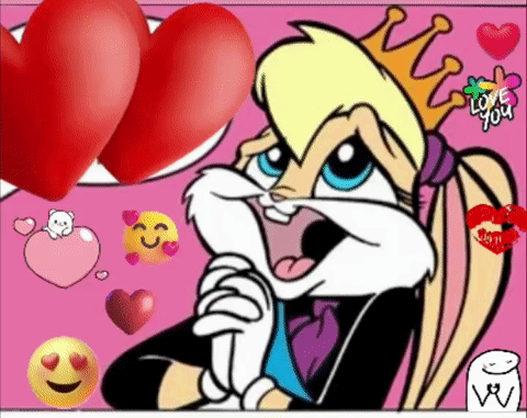 a cartoon of lola bunny wearing a crown surrounded by hearts