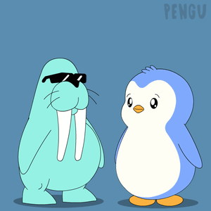 a walrus and a penguin are standing next to each other with the word pengu on the bottom right