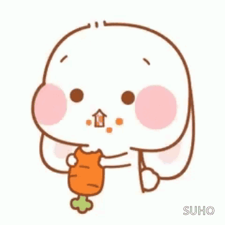 a cartoon rabbit is eating a carrot with a heart in its mouth .