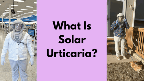 what is solar urticaria is written on a pink poster