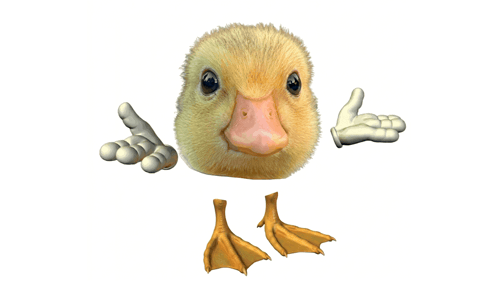 A yellow duck illustration holds its wings out in a shrug.