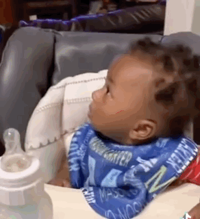 A baby in a car seat looks to the side under the caption “WHEN WILL THIS END?”.