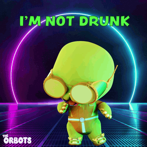 a cartoon character with glasses and the words i 'm not drunk