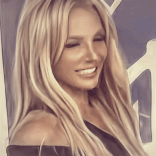 a woman with blonde hair is smiling and looking at the camera