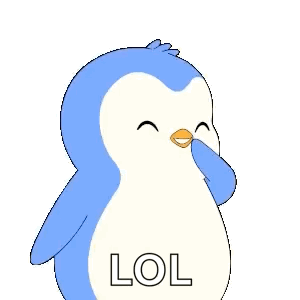 A small blue penguin smiles with “LOL” over a white background.