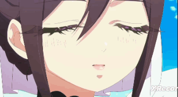 a close up of a girl 's face with yrecord written on the bottom right corner
